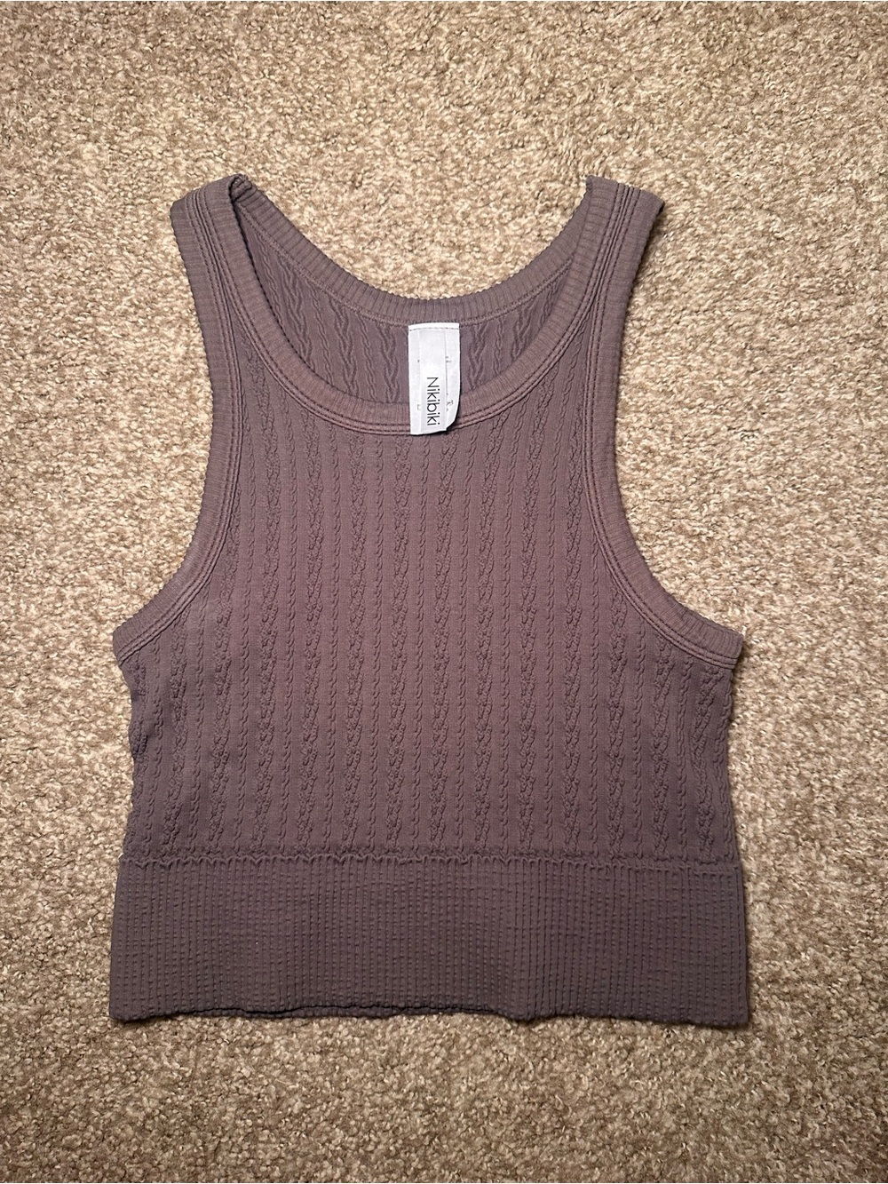 Nikibiki Second Skin Cable Knit Cropped Tank Top - Mauve